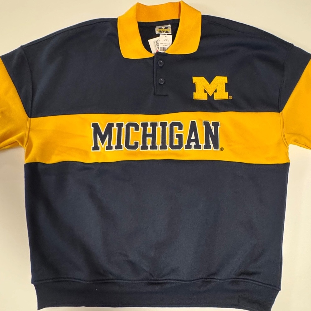 NEW Michigan Wolverines Sweatshirt Mens LG Rugby-style collar NCAA Fan Gear